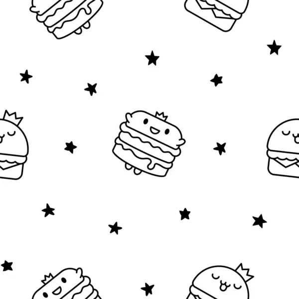 Roztomilý Kawaiský Zvířecí Burger Bezproblémový Vzorec Omalovánky Vtipné Jídlo Karikaturní Royalty Free Stock Ilustrace
