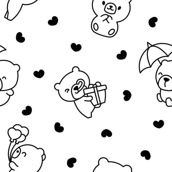 Niedlicher Kawaii Teddybär Nahtloses Muster Malvorlagen Cartoon Lustige Tiere Charakter lizenzfreie Stockillustrationen