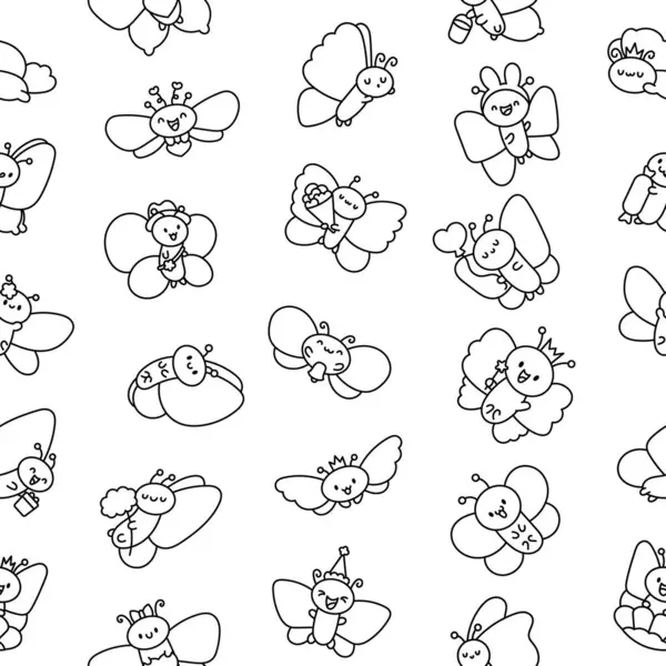 Adorabili Farfalle Kawaii Schema Senza Soluzione Continuità Disegno Colorare Carino Illustrazione Stock