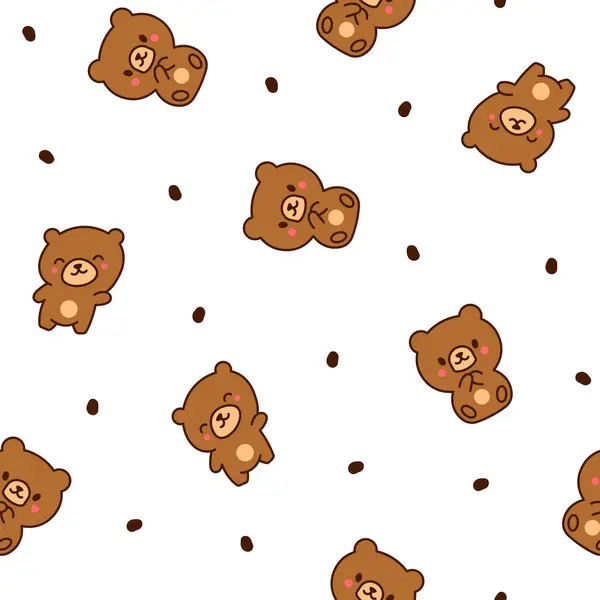 Niedlicher Kawaii Teddybär Nahtloses Muster Cartoon Lustige Tiere Charakter Handgezeichneter Vektorgrafiken