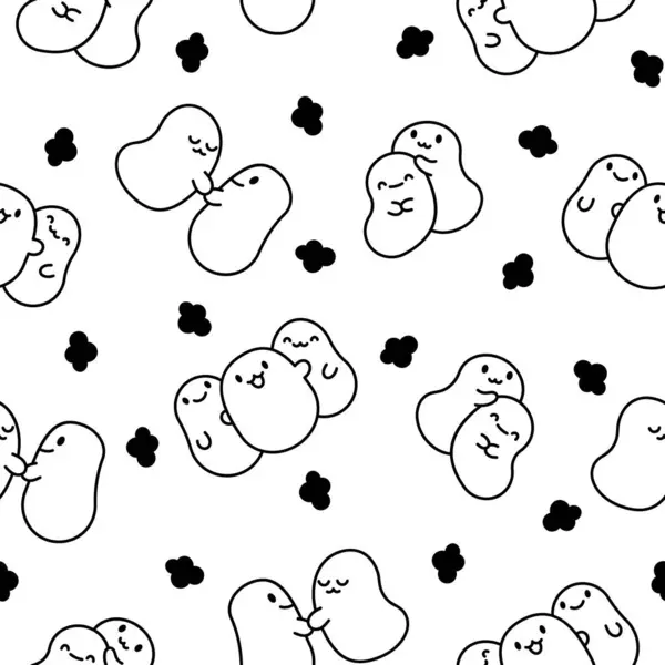 Cute Friends Kawaii Tapioca Pearls Seamless Pattern Coloring Page Cartoon — Stock Vector