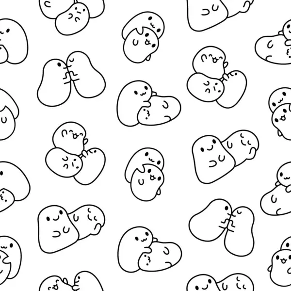 Cute Friends Kawaii Tapioca Pearls Seamless Pattern Coloring Page Cartoon Vettoriali Stock Royalty Free