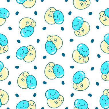 Şirin arkadaşlar kawaii tapyoka incileri. Kusursuz desen. Çizgi film karakterleri. El çizimi stili. Vektör çizimi. Tasarım süslemeleri.