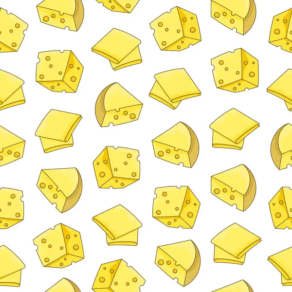 Slices Slicing Cheese Seamless Pattern Parmesan Mozzarella Hollandaise Ricotta Piece — Stock Vector