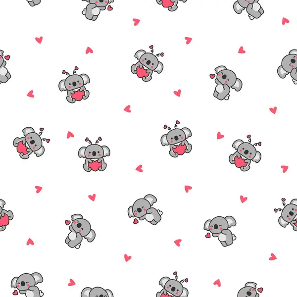 Cute Kawaii Koala Bear Seamless Pattern Australian Animals Cartoon Character 免版税图库插图