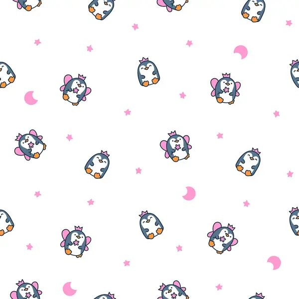 Aranyos Kawaii Pingvin Zökkenőmentes Minta Gyönyörű Állatok Rajzfilm Karakter Kézzel Vektor Grafikák
