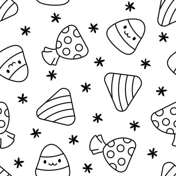 할로윈 달콤한 원활한 패턴입니다 페이지 재미있는 음식이죠 카라멜 손으로 스타일 스톡 일러스트레이션