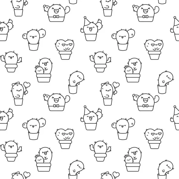 Cute Kawaii Cactus Seamless Pattern Coloring Page Funny Succulent Plant Illustrazioni Stock Royalty Free