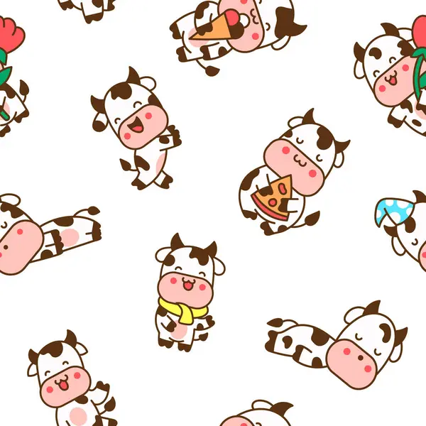 Hermoso Personaje Dibujos Animados Vaca Patrón Sin Costuras Lindo Animal — Vector de stock