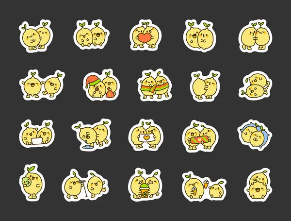 Cheerful Lemon Couple Sticker Bookmark Funny Cartoon Characters Hand Drawn Ліцензійні Стокові Ілюстрації