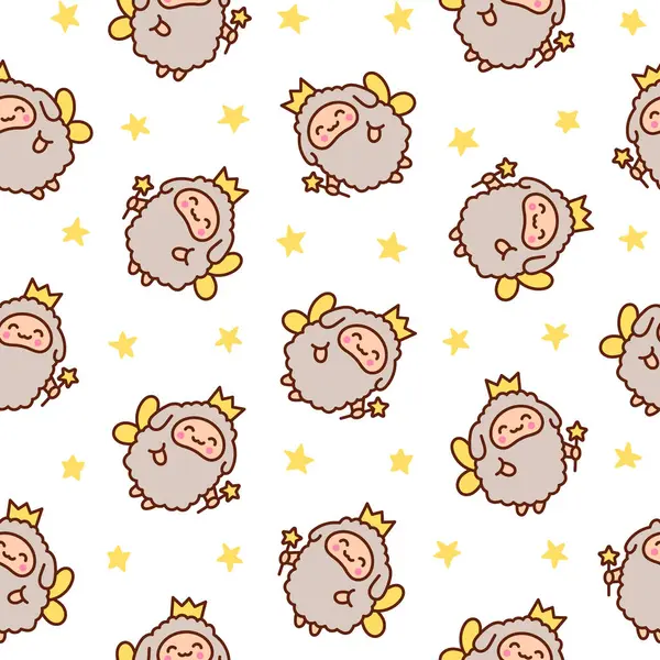 Roztomilé Kawaiské Ovečky Bezproblémový Vzorec Usmívající Zvířecí Charakter Ručně Kreslený Royalty Free Stock Vektory