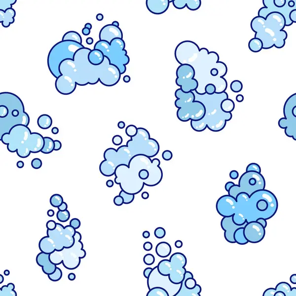 Foam Made Soap Clouds Seamless Pattern Bubbles Different Shapes Hand Vector Graphics