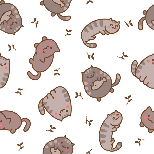可爱的Kawaii小猫咪 无缝图案 卡通滑稽猫咪 动物的性格 手绘风格 矢量绘图 设计装饰品 图库矢量图片