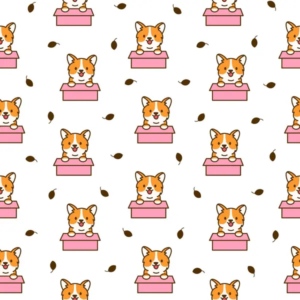 Cute Kawaii Corgi Dog Seamless Pattern Funny Puppy Cartoon Animal Ilustraciones de stock libres de derechos