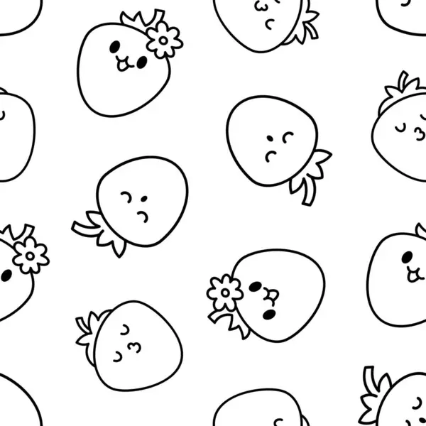 Cute Happy Strawberry Character Emoticon Seamless Pattern Coloring Page Kawaii Royalty Free Stock Illustrations