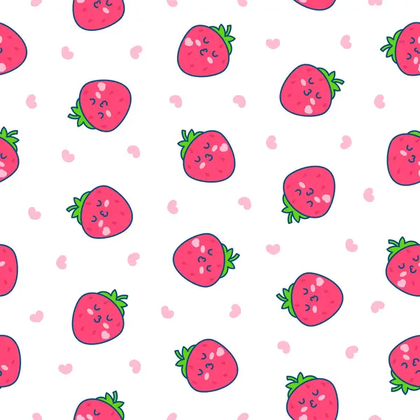 Drăguț Emoticon Caracter Fericit Căpșuni Model Fără Sudură Kawaii Fruct Ilustrație de stoc