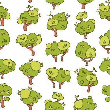 Yaprak döken ağaç. Kusursuz desen. Orman bitkisi, tarım bahçesi ve doğa parkı bitkisi. El çizimi stili. Vektör çizimi. Tasarım süslemeleri.