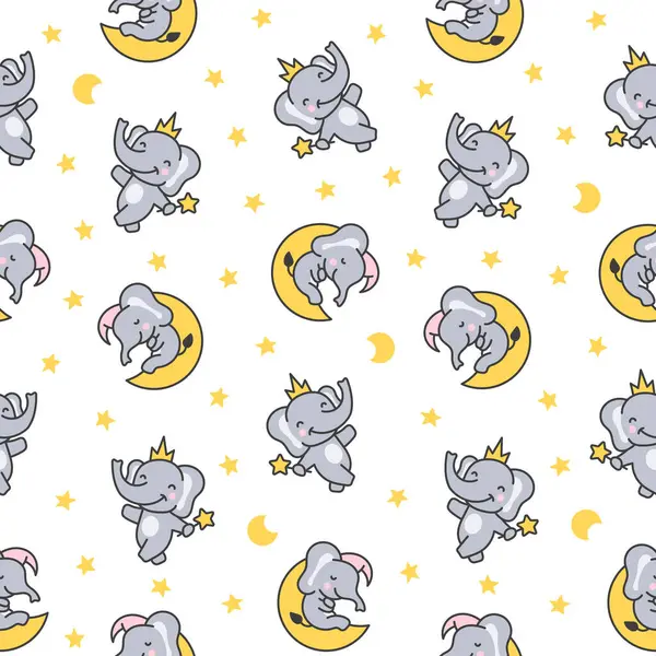 Cute Cartoon Baby Elephant Characters Seamless Pattern Adorable Little Indian Stock Vektory