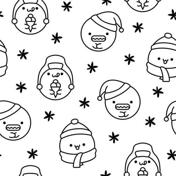 Cute Kawaii Soap Bubble Character Seamless Pattern Coloring Page Circle — Stock Vector