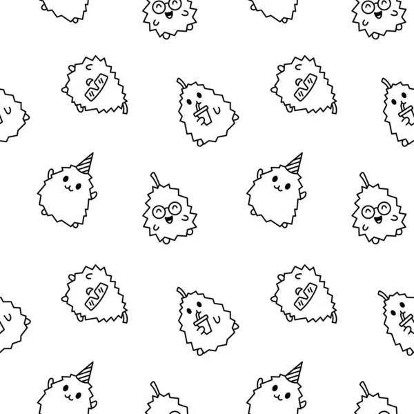 Emoticon Caráter Duriano Feliz Bonito Padrão Sem Costura Página Para Ilustração De Stock