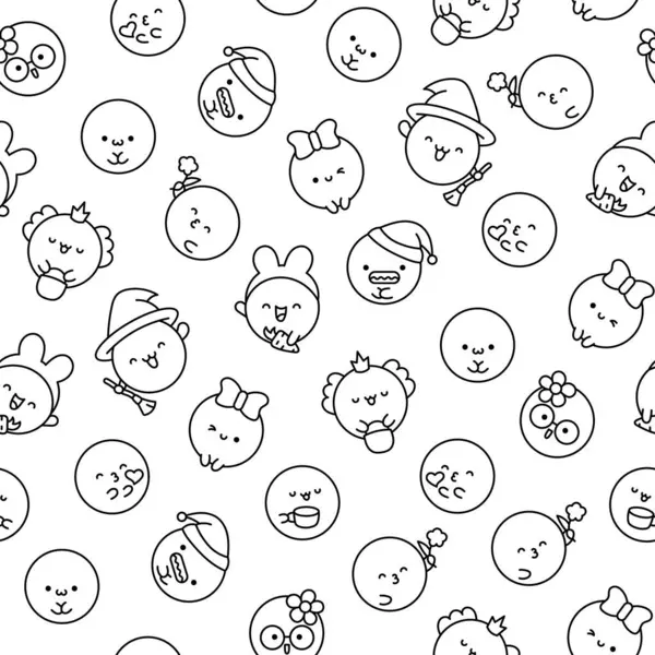 Cute Kawaii Soap Bubble Character Seamless Pattern Coloring Page Circle Stok Vektör