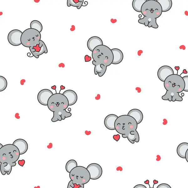 Cute Kawaii Mouse Seamless Pattern Cartoon Happy Baby Rat Characters Stock Illustration