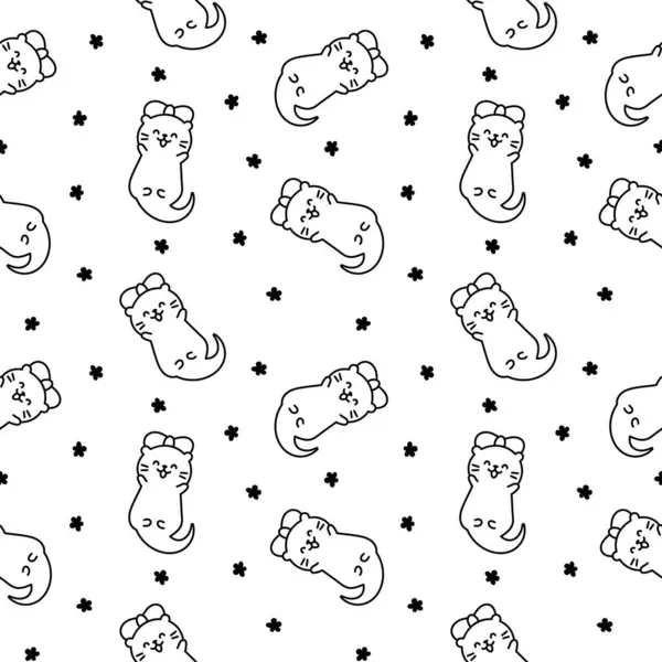 Cute Cartoon Kawaii Otter Seamless Pattern Coloring Page Animal Funny — Stock Vector