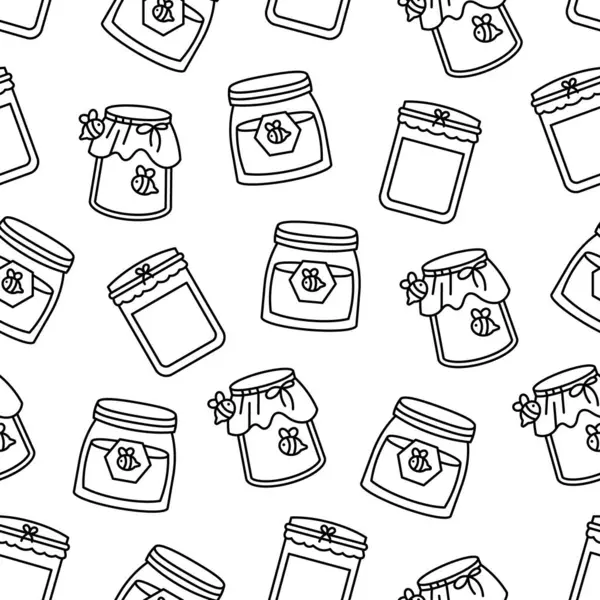 Glass Pot Full Honey Seamless Pattern Coloring Page Bee Wooden Royalty Free Stock Vectors