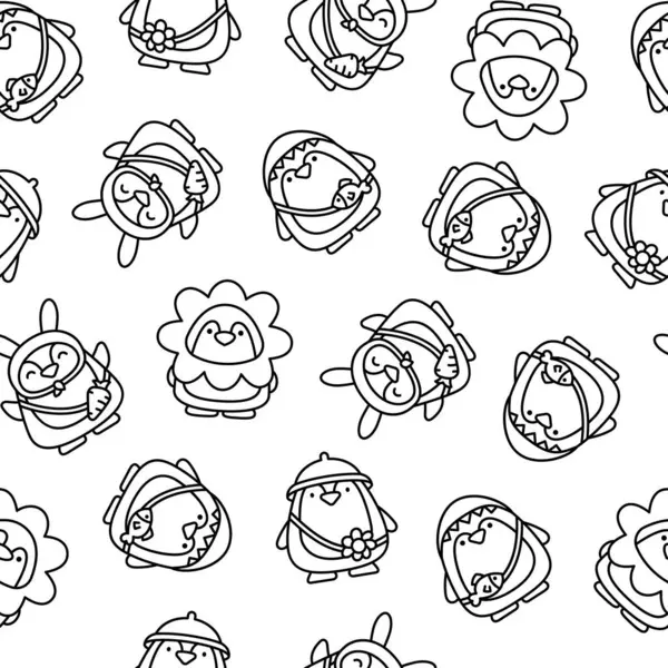 Cute Kawaii Penguin Seamless Pattern Coloring Page Cartoon Funny Animals Gráficos Vetores