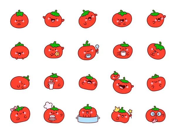 Cute Kawaii Tomato Character Happy Vegetable Cartoon Food Hand Drawn Ilustrações De Stock Royalty-Free