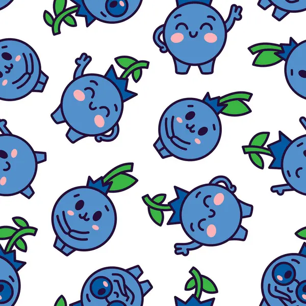 Kawaii Blueberry Χαρακτήρας Κινουμένων Σχεδίων Απρόσκοπτο Μοτίβο Χαριτωμένα Φρούτα Διαφορετικά Royalty Free Διανύσματα Αρχείου