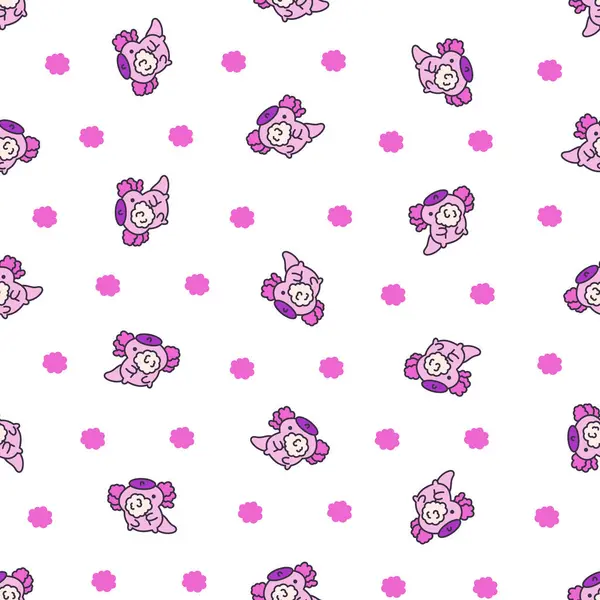 Cute Kawaii Baby Axolotl Seamless Pattern Cartoon Funny Animals Character Stock Illustration