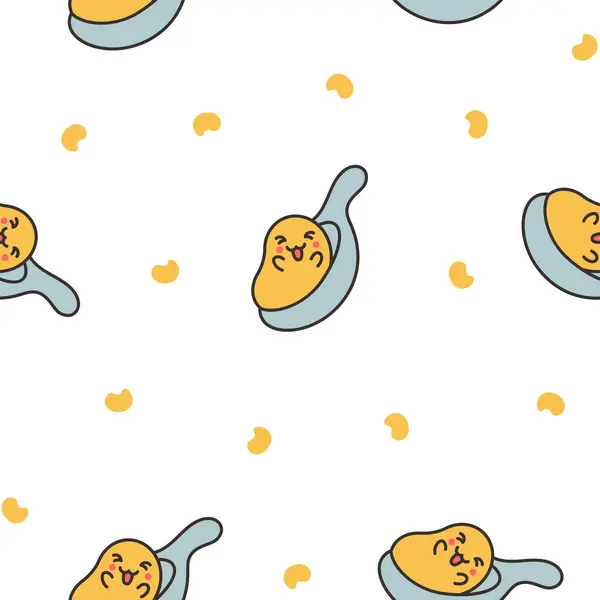 Kawaii Yolk Funny Face Seamless Pattern Cartoon Egg Character Breakfast Vector Graphics