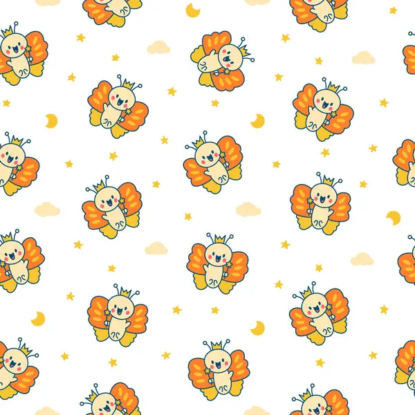 Adorable Kawaii Baby Butterflies Seamless Pattern Cute Cartoon Insects Wings Royalty Free Stock Vectors