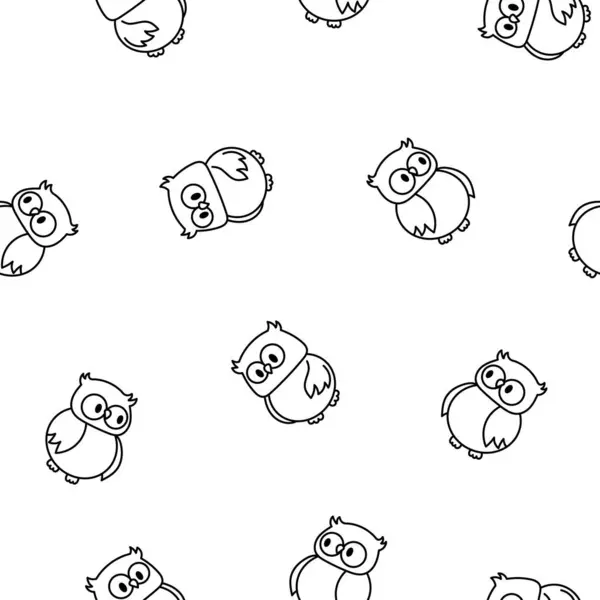 Cartoon Happy Owl Characters Seamless Pattern Coloring Page Cute Kawaii — Stock Vector
