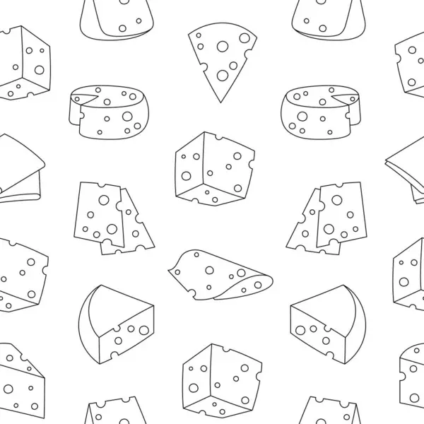 Slices Slicing Cheese Seamless Pattern Coloring Page Parmesan Mozzarella Hollandaise — Stock Vector