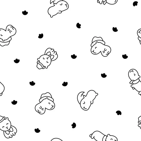 Kawaii Happy Capybara Seamless Pattern Coloring Page Cute Cartoon Funny Stock Vector
