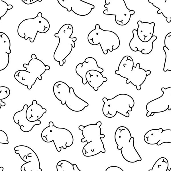 Kawaii Happy Capybara Seamless Pattern Coloring Page Cute Cartoon Funny Royalty Free Stock Vectors