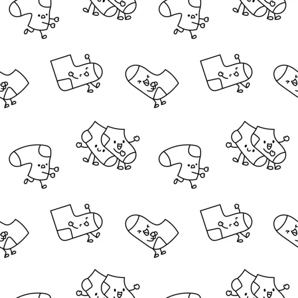 Cute Happy Sock Cartoon Character Seamless Pattern Coloring Page Fashion Stock Illustration