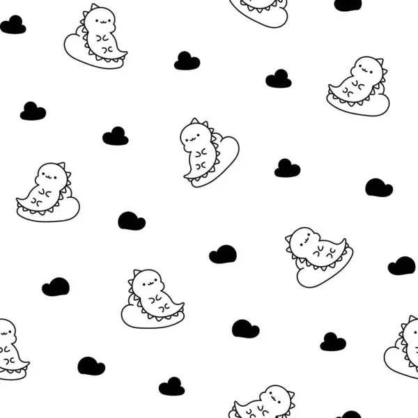 Cute Kawaii Baby Dragon Seamless Pattern Coloring Page Funny Little — Vetor de Stock