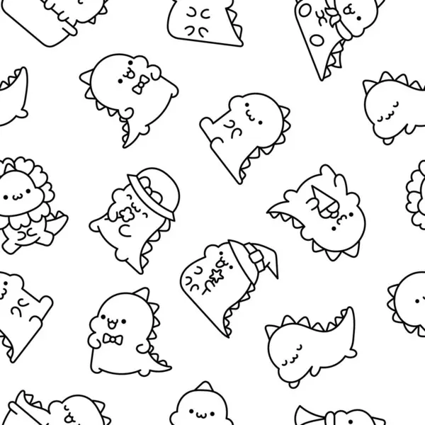 Cute Kawaii Baby Dragon Seamless Pattern Coloring Page Funny Little Ilustracje Stockowe bez tantiem