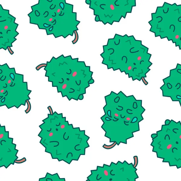 Cute Happy Durian Character Emoticon Seamless Pattern Kawaii Cartoon Fruit Vector Graphics