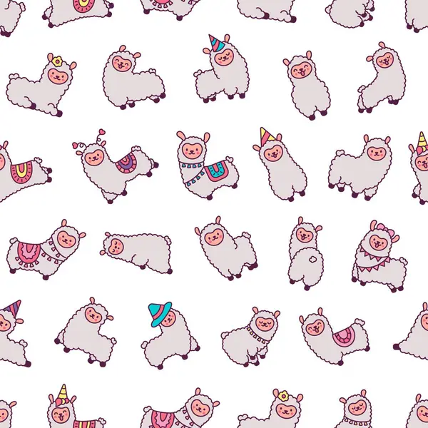 Cute Kawaii Little Llama Seamless Pattern Cartoon Funny Alpaca Animals Royalty Free Stock Vectors