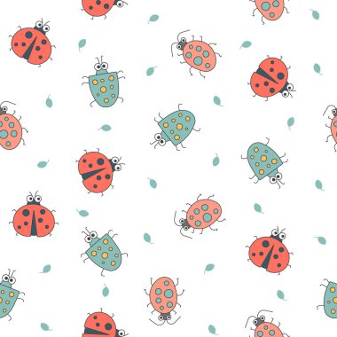 Sevimli böcek çizgi film karakterleri. Kusursuz desen. Komik küçük hayvanlar. Vektör çizimi. Tasarım süslemeleri.