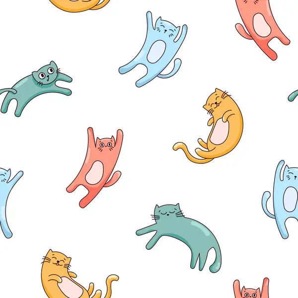 Cute Funny Cat Seamless Pattern Kitten Character Cartoon Vector Drawing Royalty Free Stock Illustrations