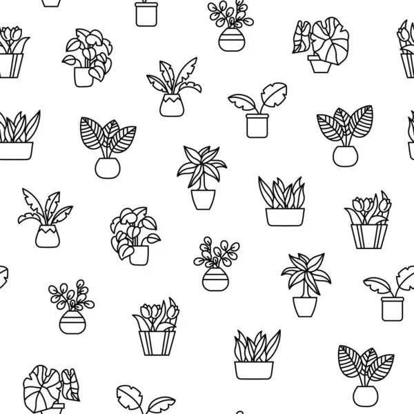 Home Plants Pot Seamless Pattern Coloring Page Houseplants Indoor Flowers Stock Illustration
