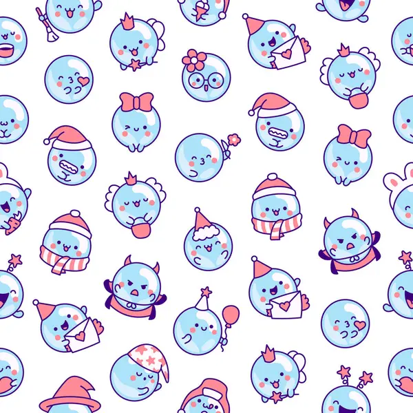 Cute Kawaii Soap Bubble Character Seamless Pattern Circle Shape Child Stock Illustration