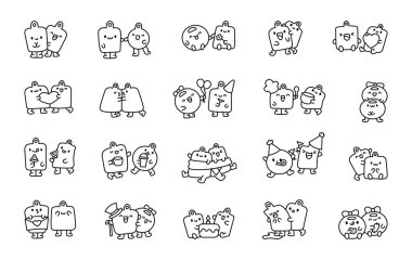 Güzel mutfak tahtaları. Boyama sayfası. Komik ahşap arkadaşlar. El çizimi stili. Vektör çizimi. Tasarım elementlerinin koleksiyonu.