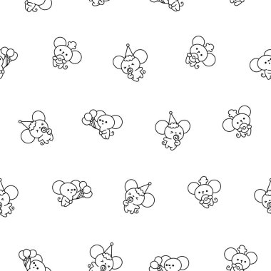 Şirin kawaii faresi. Kusursuz desen. Boyama sayfası. Çizgi film mutlu yavru fare karakterleri. El çizimi stili. Vektör çizimi. Tasarım süslemeleri.