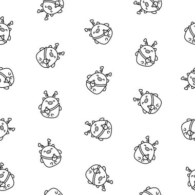 Şirin kawaii küçük domuz. Kusursuz desen. Boyama sayfası. Güzel bir çizgi film karakteri gibi gülümsüyor. El çizimi stili. Vektör çizimi. Tasarım süslemeleri.